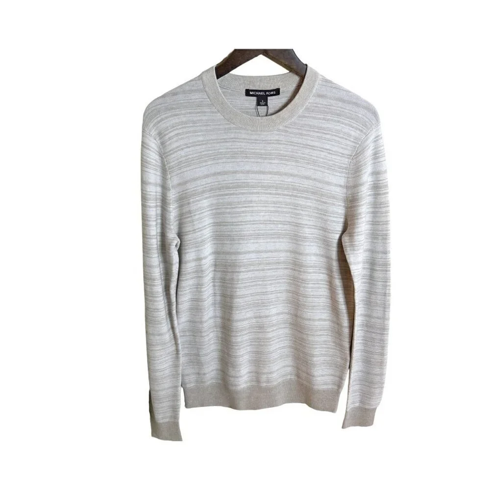 Michael Kors Men's Crew Neck Sweater Oatmeal Made in USA Cotton